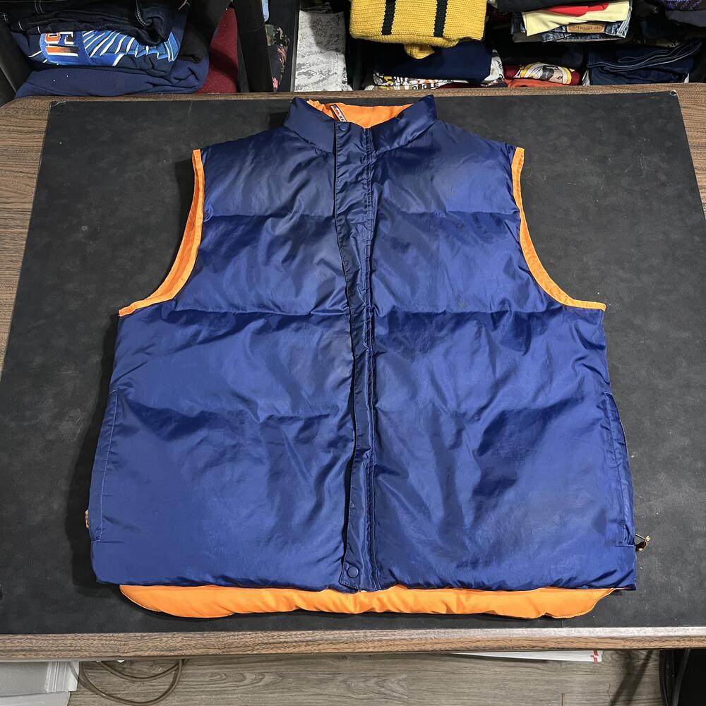 L.L. Bean Down Puffer Vest Mens Large Reversible Orange Blue Outdoor Zip
